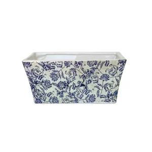lue and White Delft Rectangular Ceramic Pot for Indoor Plants