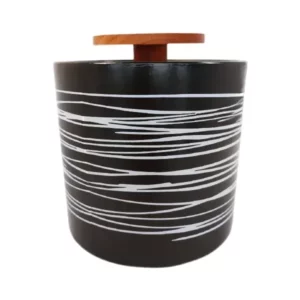 Ceramic Black and White Jar with Wooden Lid