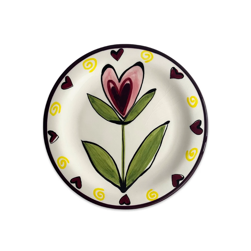 Set of 4 - Artistic Painted Plate (Flower Heart)