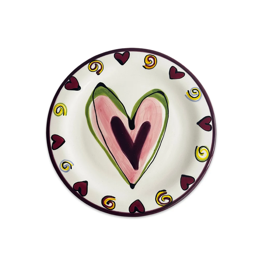 Set of 4 - Artistic Painted Plate (Pink Heart)